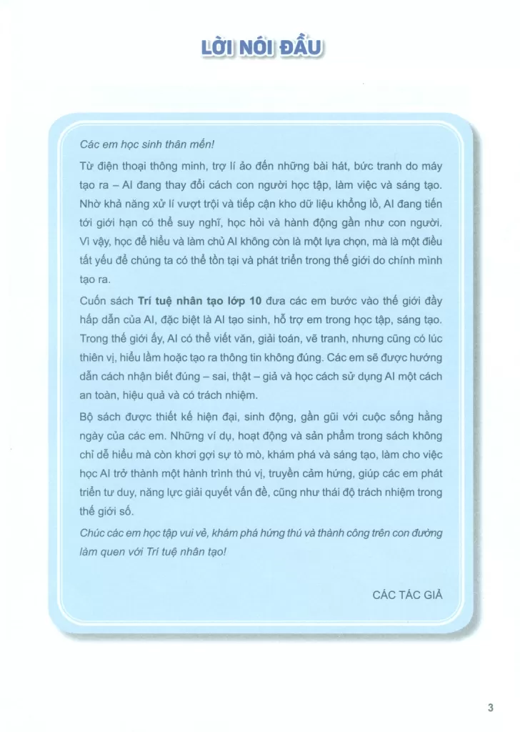 TRÍ TUỆ NHÂN TẠO LỚP 10